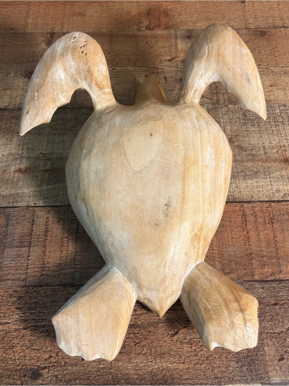 Vtg Hand Carved 11” Wooden Sea Turtle Figurine - Nautical Boho Coastal Wood Art - Picture 4 of 8